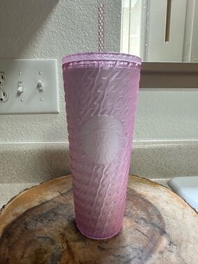 Starbucks Light Pink Embossed Tumbler with Straw